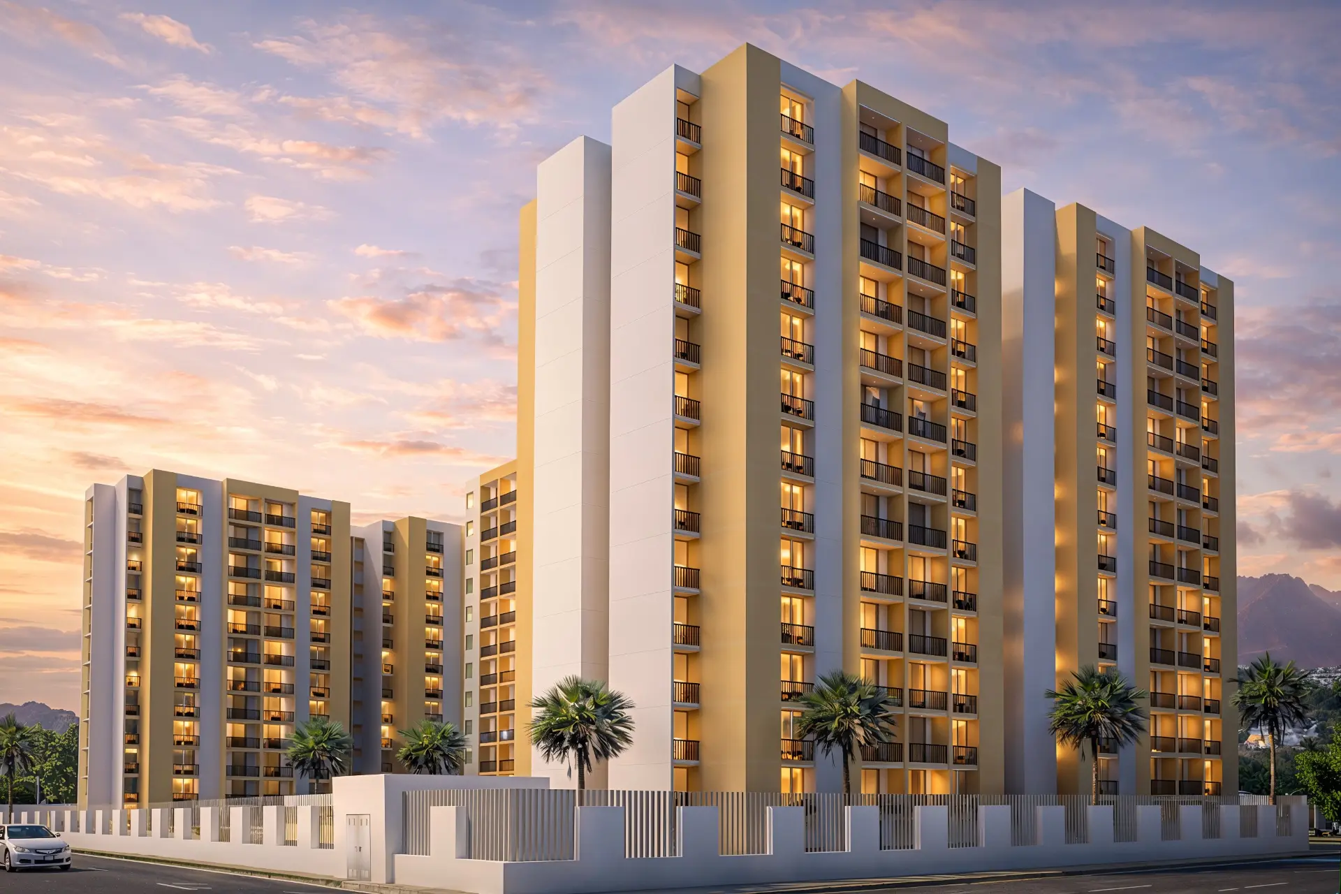 Render de las torres y acceso de Parque Tejares del Libertador